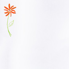 Obraz premium A piece of paper with a painted flower with real gerbera petals. There is a lot of space for text on a white background.