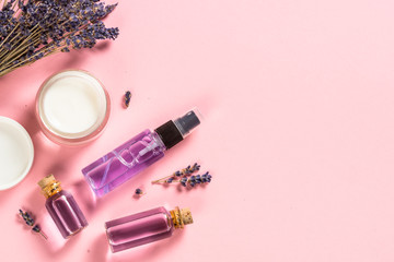 Natural lavender cosmetic on pink.