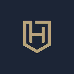 Obraz premium Letter H Shield logo design. Shield Line geometry for company Security logo. Logo Icon Template for Web and Business Card. - vector