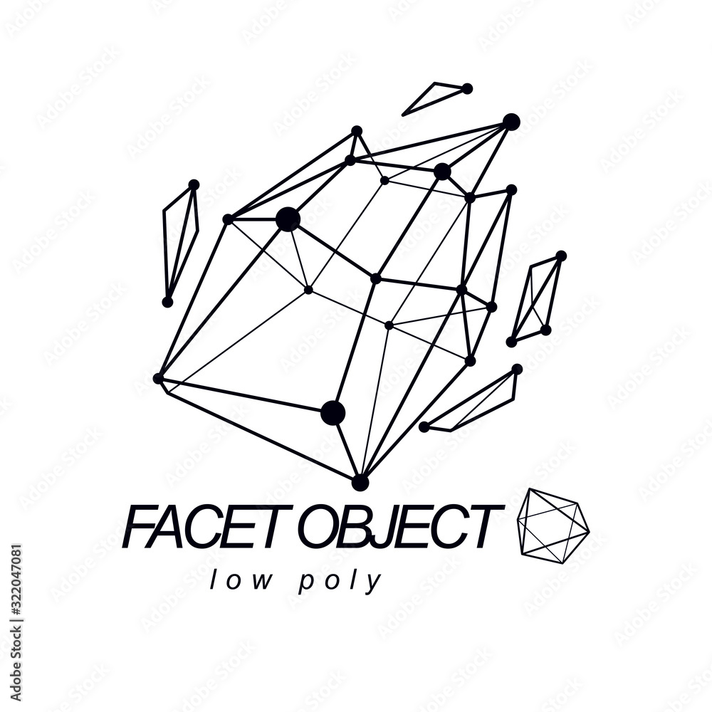 Aufkleber abstract 3d polygonal wireframe object, vector geometric low poly design element. technology corpora