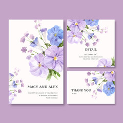 Flower garden wedding card design with vinca watercolor illustration.