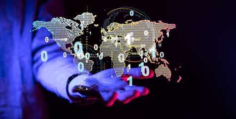 Global network connection. World map point and line composition