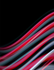 Silk smooth lines on black, liquid fluid color waves. Vector Illustration