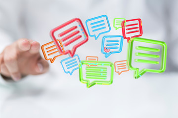 Digital icons with colorful dialog speech bubbles.