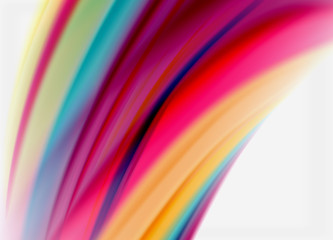 Wave lines abstract background, smooth silk design with rainbow style colors. Liquid fluid color waves. Vector Illustration
