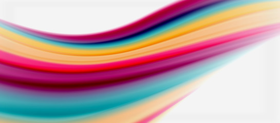 Wave lines abstract background, smooth silk design with rainbow style colors. Liquid fluid color waves. Vector Illustration
