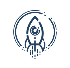Rocket launch vector simple linear icon, missile start up business line art symbol, space technology and science, science fiction literature sign.