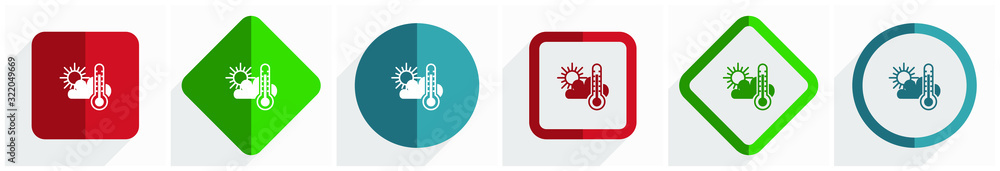 Aufkleber Weather forecast icon set, flat design vector illustration in 6 options for webdesign and mobile applications in eps 10
