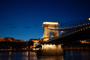Fototapeta premium Famous Chain bridge over the Danube river in Budapest. Hungarian landmarks