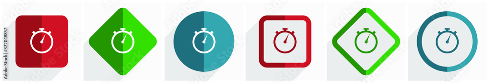 Fototapete stopwatch icon set, flat design vector illustration in 6 options for webdesign and mobile applications in eps 10