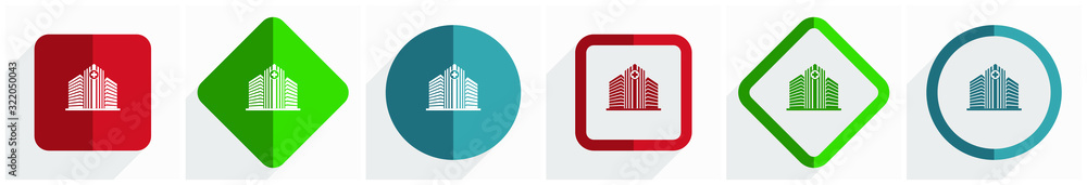 Leinwandbilder Hospital building icon set, flat design vector illustration in 6 options for webdesign and mobile applications in eps 10