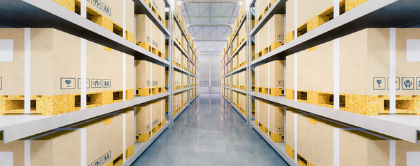 Warehouse or industry building interior. known as distribution center, retail warehouse. Part of...