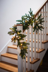 Christmas decoration of stairs in the house