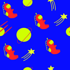 Fototapeta na wymiar Space cosmontaut and planet children textile seamless pattern on classic blue background
