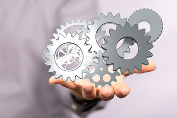 Business, Internet and technology concept. Business select gear icon on virtual screen.