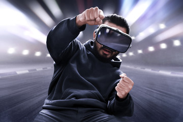 Man wearing virtual reality headset