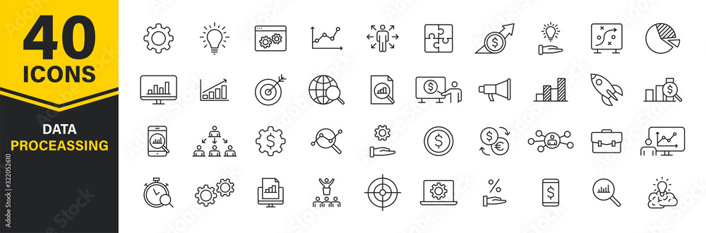 Aufkleber set of 40 data proceassing web icons in line style. graphic, analytics, statistic, network, diagrams
