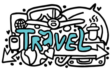 World Travel Set. Hand drawn simple vector sketches collection.