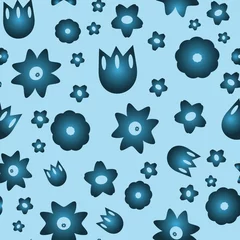 Fotobehang Vector repeat seamless classic blue flower garden pattern print background © Doeke
