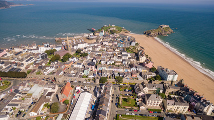 Naklejka na ściany i meble Aerial views of Tenby on the South Pembrokeshire coast Wales, UK