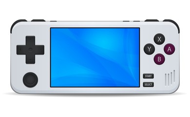 Retro Game console portable handheld white icon isolated on background. Multimedia or Computer Video Games portable hand held retro game console. © graphego