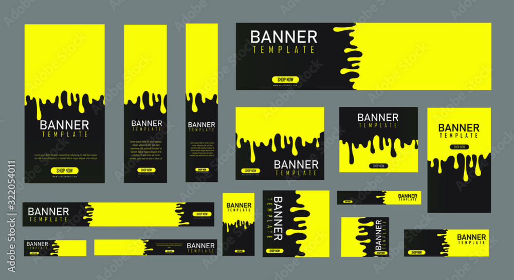 Poster set of creative web banners of standard size with paint dripping concept. business ad banner. vertic