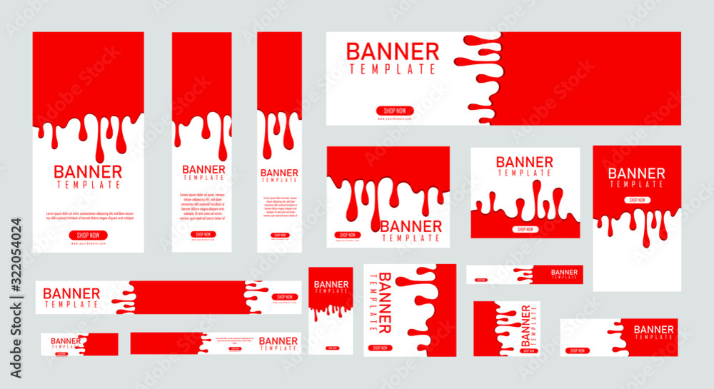 Poster set of creative web banners of standard size with paint dripping concept. business ad banner. vertic