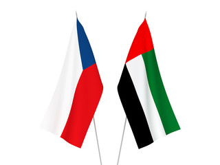 National fabric flags of United Arab Emirates and Czech Republic isolated on white background. 3d rendering illustration.