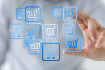 Online shopping business concept selecting shopping cart.