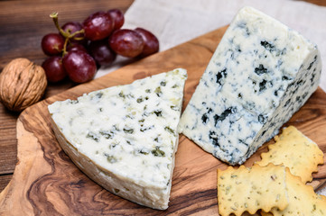 Cheese collection, strong Danish blue cheese Danablu with blue mould.