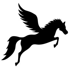 black silhouette of a flying winged horse Pegas