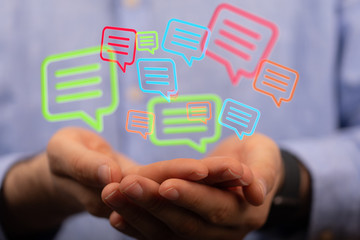 Empty speech bubble hands feedback communication..