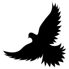 black silhouette of a flying dove bird with spread wings