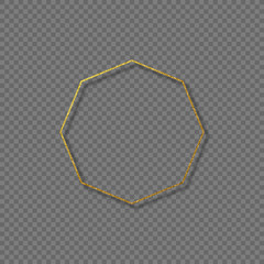 Vector golden octagon frame with glowing lights. Minimal decorative element for holiday design on transparent background. - obrazy, fototapety, plakaty