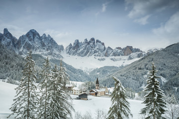  Santa Maddalena village in Val di Funes one of the most beautiful valleys Dolomite in the winter