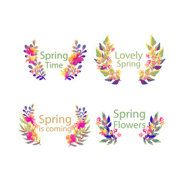 Watercolour label collection with gradient leaves.Vector