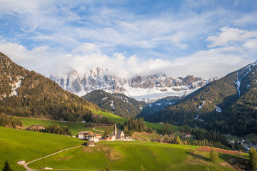 Fototapeta na wymiar Santa Maddalena village in Val di Funes one of the most beautiful valleys in Dolomite