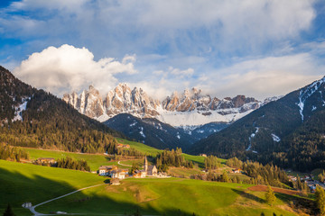 Fototapeta na wymiar Santa Maddalena village in Val di Funes one of the most beautiful valleys in Dolomite