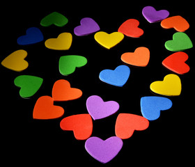 colorful hearts on black  background