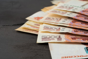 Close-up photo of Russian rubles. Finance and business concept