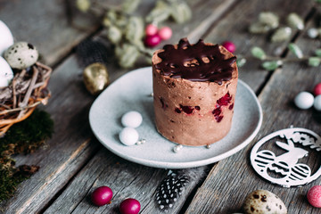 Cottage cheese chocolate Easter cake with cherry