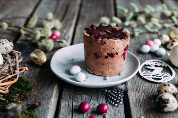 Cottage cheese chocolate Easter cake with cherry