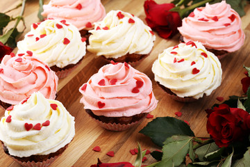 Delicious cupcake for Valentine Day. Love concept cupcakes. For celebrating Valentines Day
