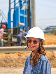 Asian engineer woman Construction project surveyor. Concept Engineer and civil work