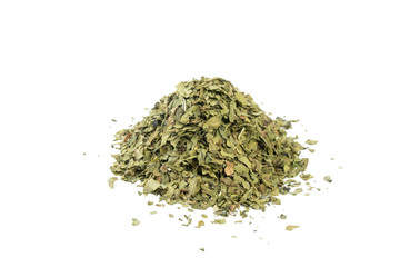 dried lovage herb heap of isolated on white background. front view. spices and food ingredients