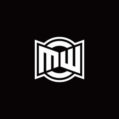 MW logo monogram with ribbon style circle rounded design template