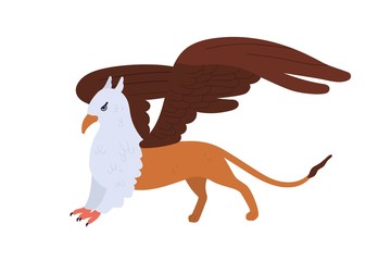 Half bald eagle and lion mythical creature isolated on white background