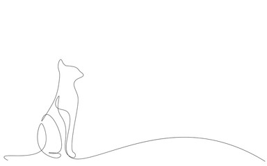 Cat animal one line drawing on white background vector illustration