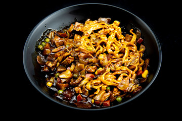 Jajangmyeon, noodle dish topped with black sauce