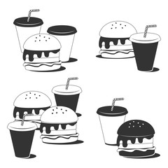 Fast food vector line icons set isolated on a white background.